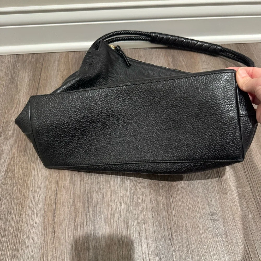 Tory Burch Taylor Logo Large Pebble Black Leather Hobo Shoulder Bag